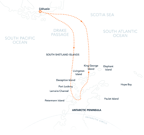 The Antarctic Peninsula cruise map